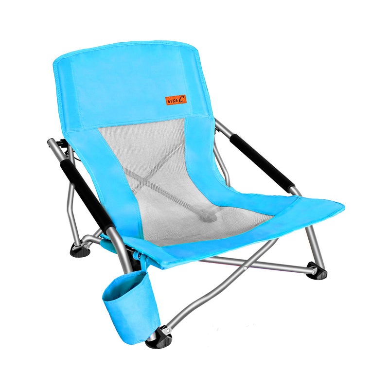 Nice C Low Beach Camping Folding Chair, Ultralight Backpacking Chair with Cup Holder & Carry Bag Compact & Heavy Duty Outdoor, Camping, BBQ, Beach, Travel, Picnic, Festival (Set of 1 Blue) - Image 1